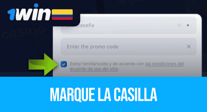 Marque la casilla para aceptar el Acuerdo de usuario de 1Win Colombia